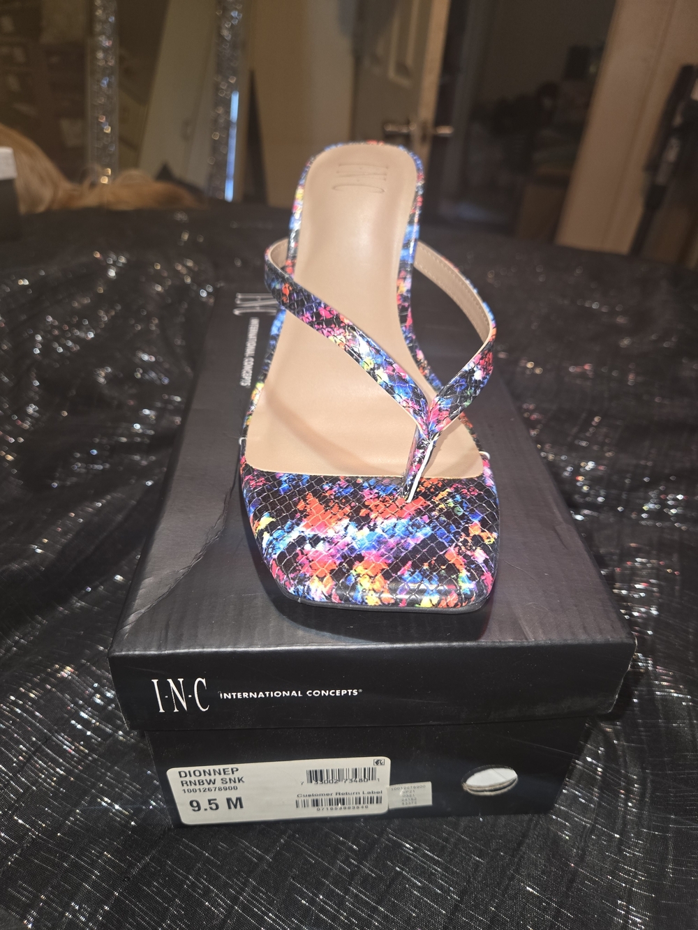BRAND NEWINC International Concepts Multicolor Snake-Print Square-Toe Thong Mule